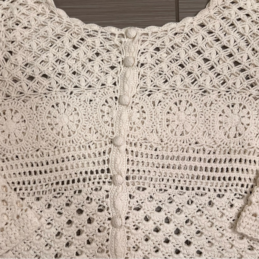 Lucky Brand Ivory Cream Crochet Top Sweater small knit - Picture 10 of 11